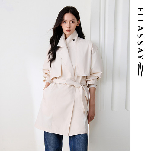 ELLASSAY歌力思2026夏季新款100%棉立领风衣外套女EWE371F01300