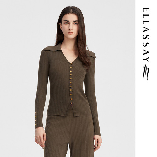 ELLASSAY歌力思秋季新款绵羊毛收腰设计针织衫女EWW343M03300