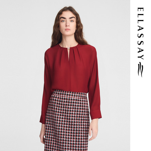 ELLASSAY歌力思夏季新款100%桑蚕丝优雅古典衬衫女EWE353C02800