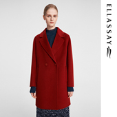 ELLASSAY歌力思秋冬新款 100%山羊绒中长款 毛呢外套女EWF354D05100