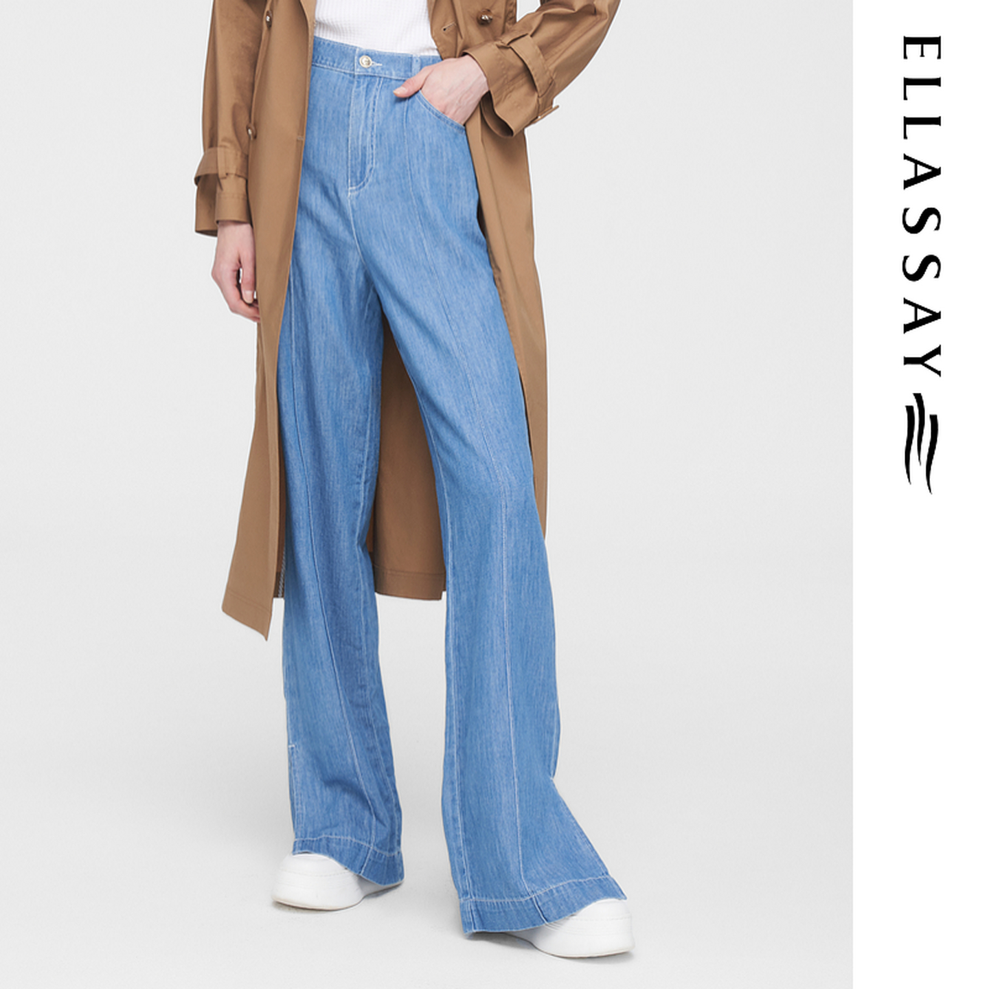 ELLASSAY歌力思春季新款柔软棉休闲百搭阔腿牛仔裤女EWW351N02700