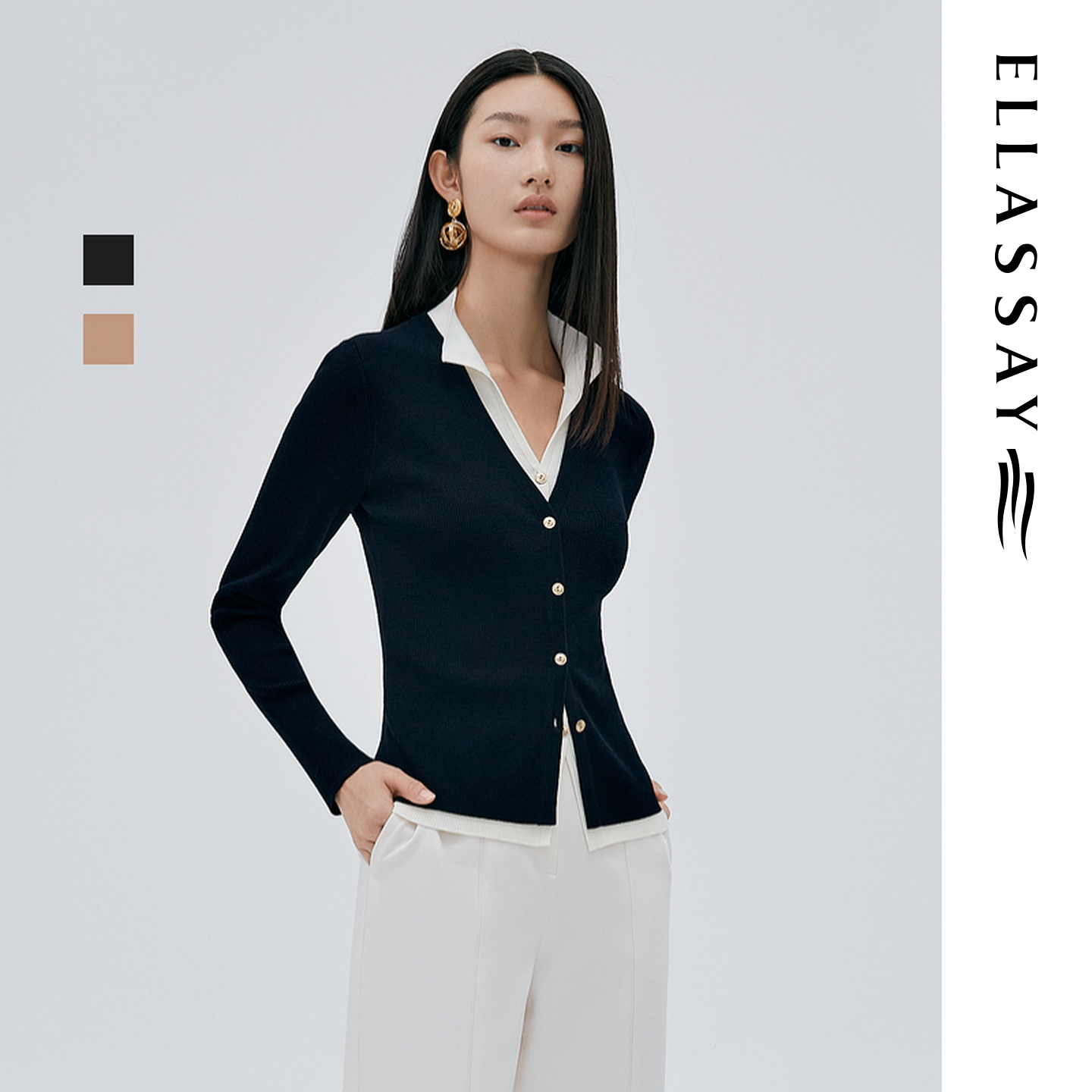 ELLASSAY歌力思秋季新款简约假两件针织开衫女EWE333M01200