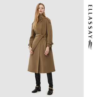 ELLASSAY歌力思秋冬新款 100%绵羊毛简约立领女士大衣EWD344D02700