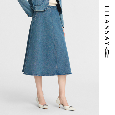 ELLASSAY歌力思秋季新款法式A摆时髦休闲半身牛仔裙EWE353N02300