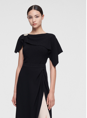 ELLASSAY歌力思早春新款桑蚕丝不对称斜肩针织衫女EWF351M02100