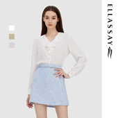 ELLASSAY歌力思秋冬新款 简约V领优雅气质套头衬衫 女EWD343C00300