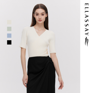 女EWD352M00300 V领套头毛针织衫 ELLASSAY歌力思春夏新款 修身