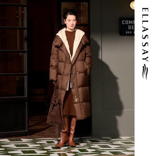 ELLASSAY歌力思冬季新款加厚假两件连帽鹅绒羽绒服女EWE364L03600