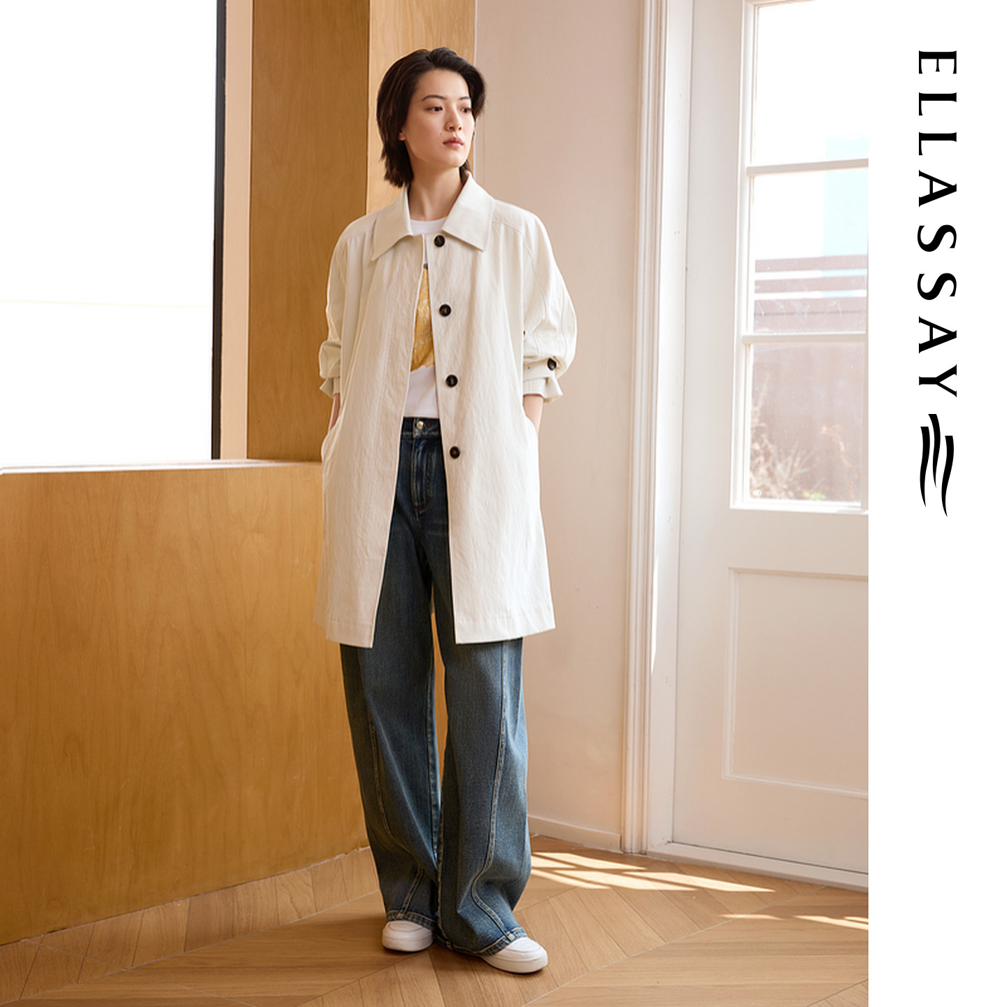 ELLASSAY歌力思秋季新款简约防水中长风衣外套女EWE363F00300