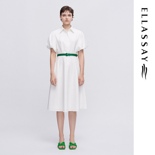 ELLASSAY歌力思夏季新款初恋系白色收腰气质连衣裙女EWE342Y08700