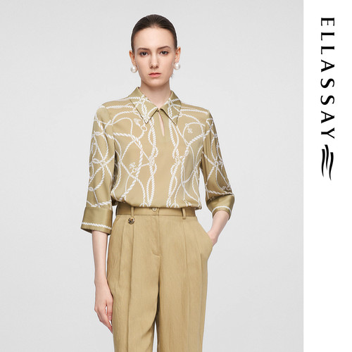 ELLASSAY歌力思春夏新款桑蚕丝水滴镂空领印花衬衫女EWF362C01600