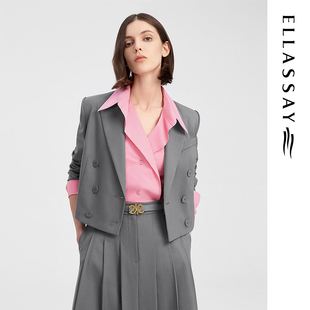 绵羊毛西装 率性短款 女EWW343T02800 新款 ELLASSAY歌力思秋季