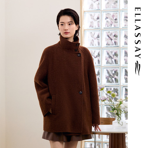 ELLASSAY歌力思秋冬新款羊驼毛简约哑光毛呢大衣女EWE364D06400