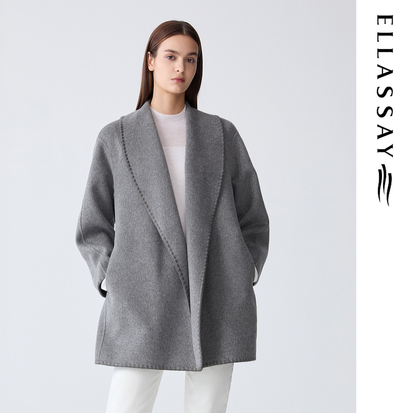 ELLASSAY歌力思秋冬新款100%绵羊毛毛呢大衣女EWD363D03800