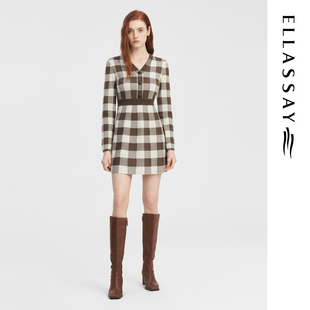 ELLASSAY歌力思秋冬新款 连衣裙女EWW343M12300 绵羊毛简约气质长袖