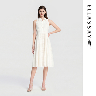 ELLASSAY歌力思26夏季新款纯棉镂空蕾丝无袖连衣裙女EWB372Y06400