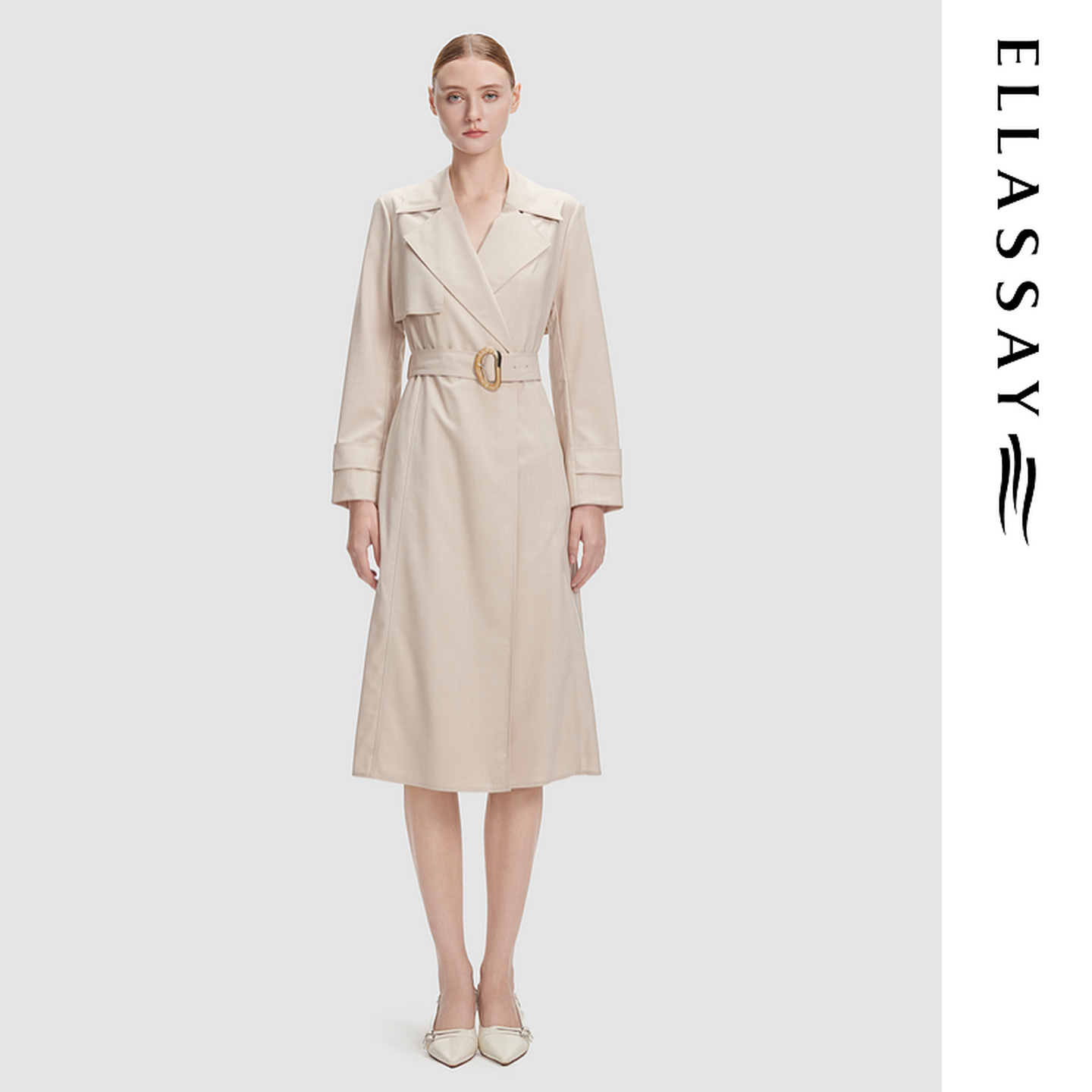 ELLASSAY歌力思早春新款绵羊毛挺阔修身中长款风衣女EWF351F00400