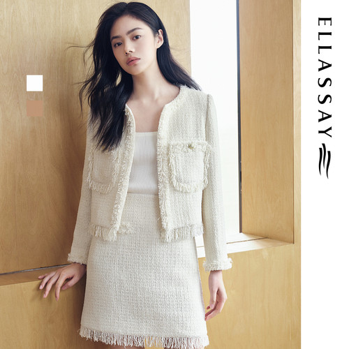 ELLASSAY歌力思秋冬新款优雅小香风圆领短外套女EWD353T01200