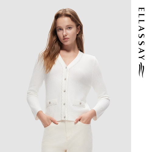 ELLASSAY歌力思春季新款简约气质V领单排扣针织衫女EWE346M08300