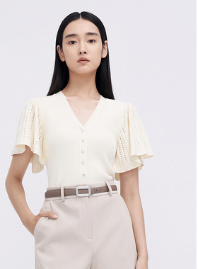 ELLASSAY歌力思夏季新款时尚V领设计气质系针织衫女EWE341M03600