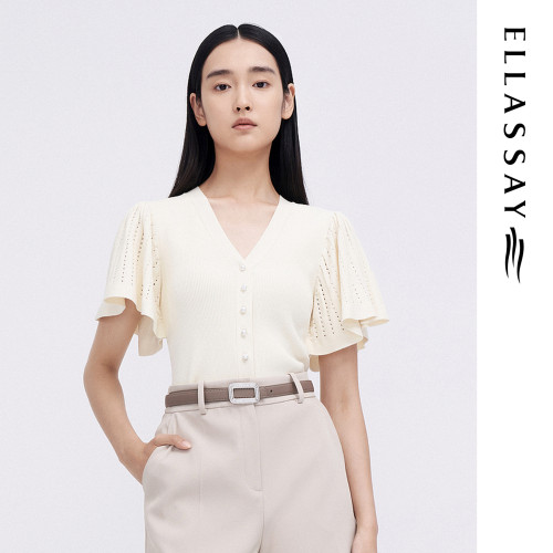 ELLASSAY歌力思夏季新款时尚V领设计气质系针织衫女EWE341M03600