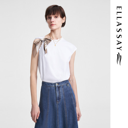 ELLASSAY歌力思夏季新款优雅气质丝巾结背心式T恤女EWW352Z00500