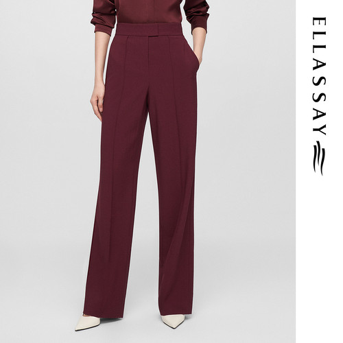 ELLASSAY歌力思早春新款绵羊毛高腰直筒西裤休闲裤女EWE361K00500
