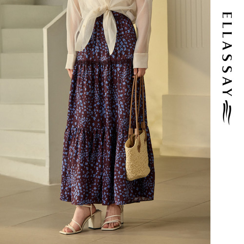 ELLASSAY歌力思秋季新款复古碎花蕾丝拼接半身裙女EWB363Q01100