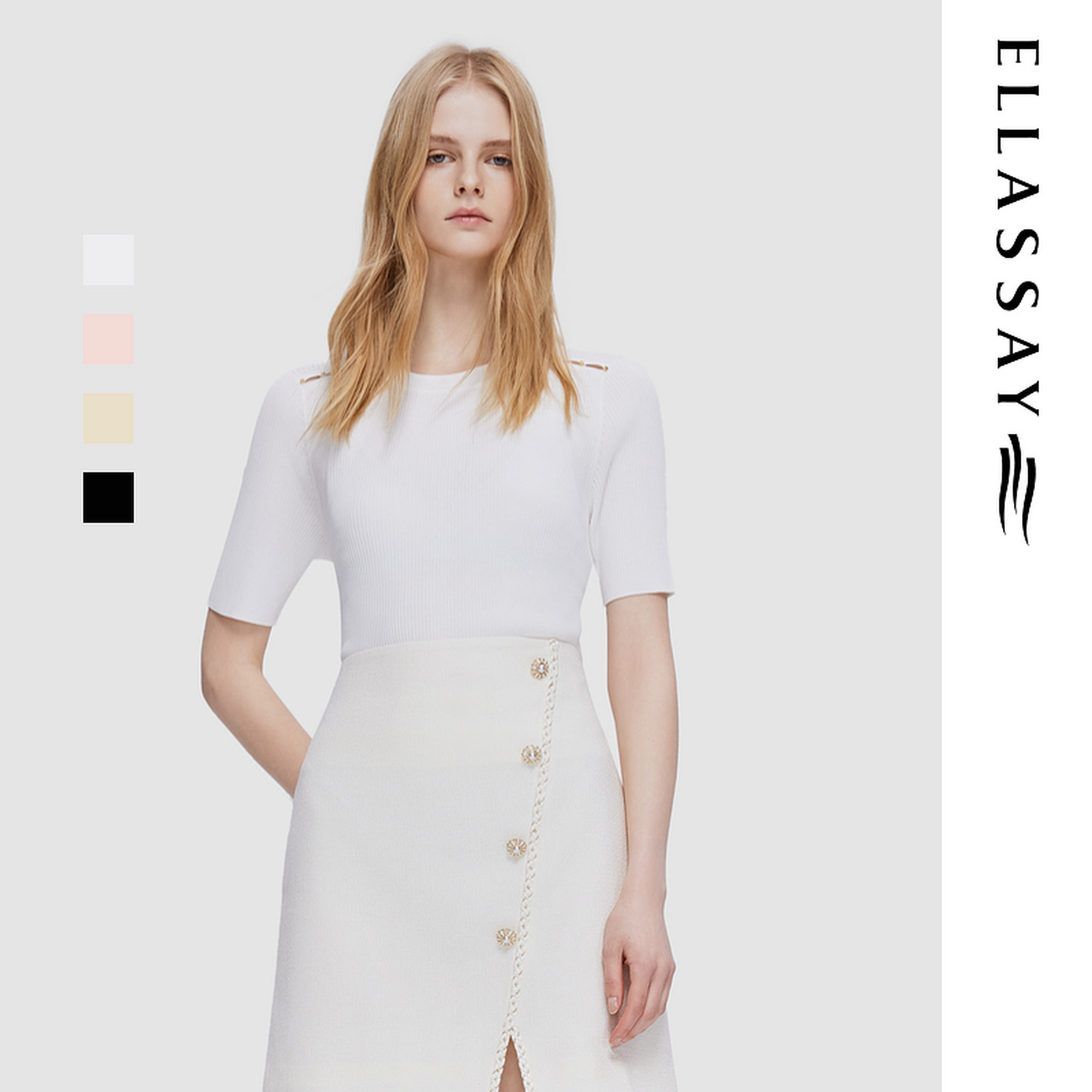 ELLASSAY歌力思春夏新款时尚百搭短袖修身针织衫女EWD352M02800