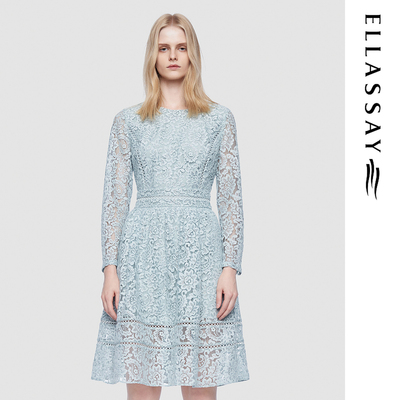 ELLASSAY歌力思2026早春新款岚山绿蕾丝短款连衣裙女EWD361Y23200