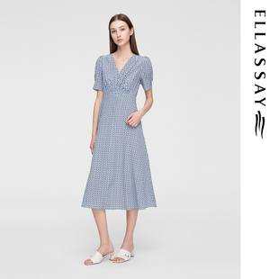 ELLASSAY歌力思夏季新款桑蚕丝优雅简约茶歇连衣裙女EWV352Y00700