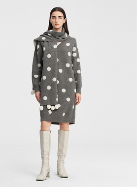 ELLASSAY歌力思秋冬新款羊毛羊绒波点连衣裙女EWE343M04600