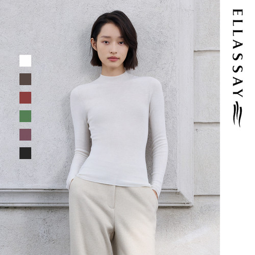 ELLASSAY歌力思秋季新款绵羊毛简约打底针织衫女EWD366M093DX
