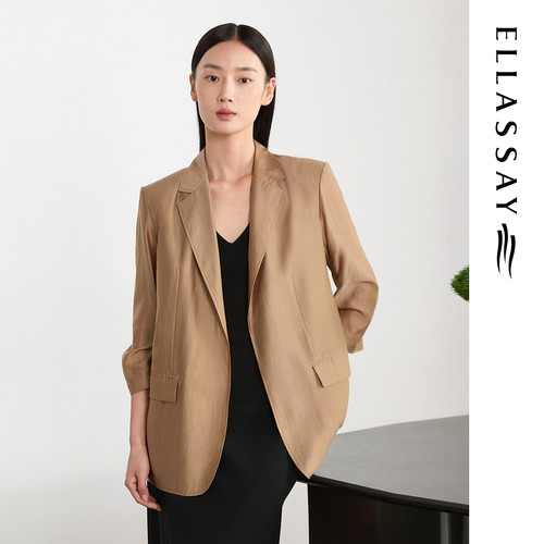 ELLASSAY歌力思夏季新款莱赛尔七分袖简约气质西装女EWE363T01800
