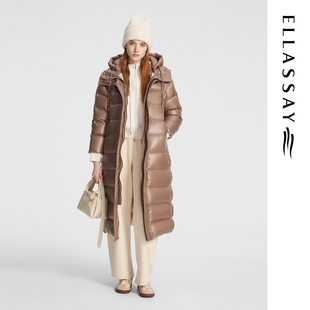 ELLASSAY歌力思冬季新款加长连帽蓬松超模羽绒服女EWW354L00800