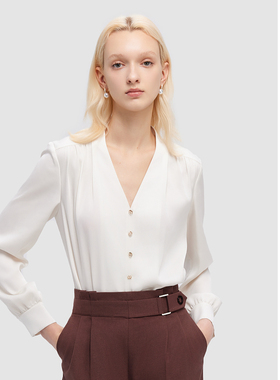 ELLASSAY歌力思春夏新款时尚通勤职业V领气质衬衫女EWD351C02000