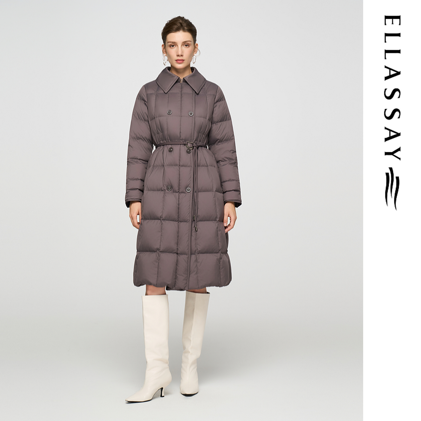 ELLASSAY歌力思2025冬季新款鹅绒翻领长款羽绒服女EWD364L00900