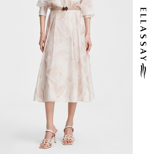 ELLASSAY歌力思春季新款三醋酸印花大裙摆半身裙女EWF351Q01300
