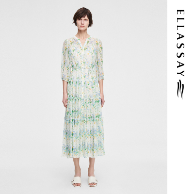 ELLASSAY歌力思夏季新款气质真丝渐变收腰连衣裙女EWE352Y04900