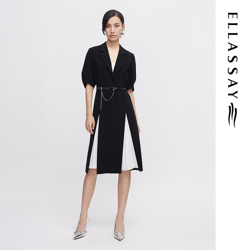 ELLASSAY歌力思2026春夏新款三醋酸黑白撞色连衣裙EWF341Y07600