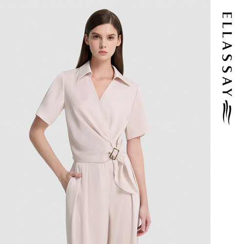ELLASSAY歌力思2026夏季新款法式短款收腰翻领衬衫女EWB372C00800