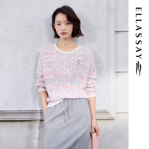 ELLASSAY歌力思26早春新款蚕丝亚麻多巴胺粉毛衫女EWW371M01000