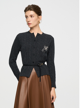 ELLASSAY歌力思秋季新款绵羊毛水钻点缀开衫针织衫女EWD363M00400