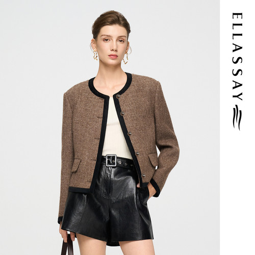 ELLASSAY歌力思秋季新款亚麻羊毛箱型短外套女EWD363D01000