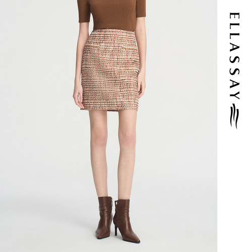 ELLASSAY歌力思秋季新款小香风编织粗花呢半身裙女EWF353Q01100