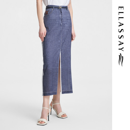 ELLASSAY歌力思夏季新款三醋酸通勤牛仔半身裙女EWW352Q01100