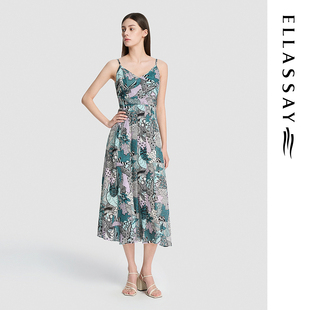 ELLASSAY歌力思2026夏季新款桑蚕丝印花吊带连衣裙女EWD375Y056TA