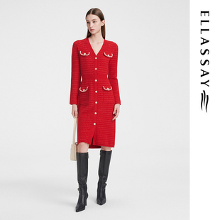 ELLASSAY歌力思春季 羊毛千金小香风针织连衣裙女EWV351M00300 新款