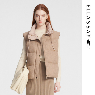 ELLASSAY歌力思秋冬新款简约优雅浅卡其羽绒马甲女EWW354L01200