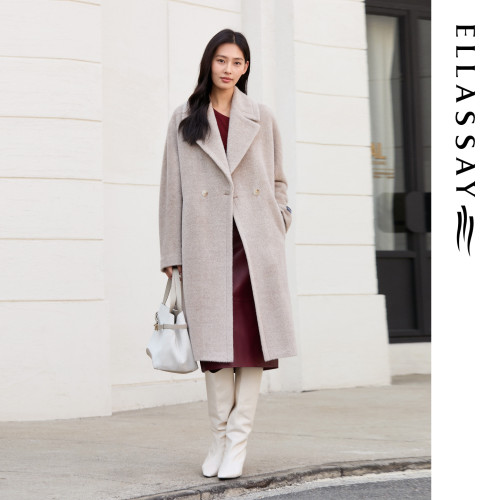 ELLASSAY歌力思秋冬新款鹅绒羊驼毛真两件毛呢大衣女EWE364D03300